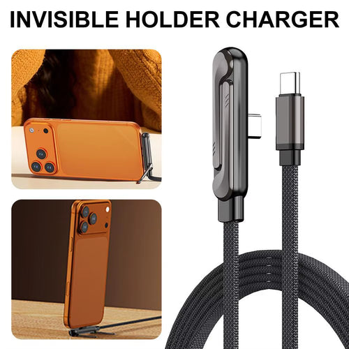 240W Invisible Holder Charger Cable Fast Charging Cord with Built-In Phone Stand Charging Cable Type-C to Type-C Cable